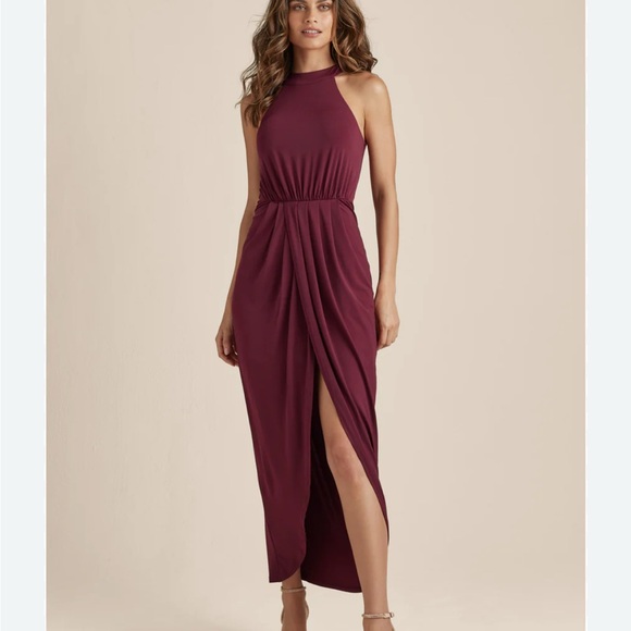 Venus long draped halter formal maxi Merlot dress, size Large - Picture 1 of 13